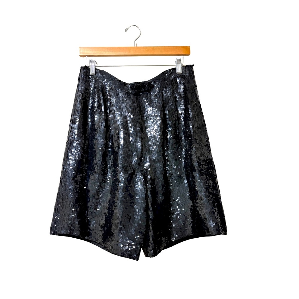 NWT Modi Vintage Black Sequin Indian Silk High-Waist Elegant Party Shorts Medium
